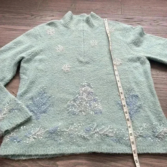 Talbots | Light  blue wool blend embroidery and beaded sweater - Picture 8 of 12